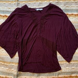 Jennifer Lopez Deep Burgundy Blouse with Lace Accents